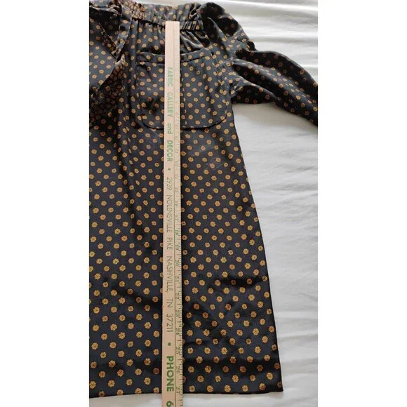 Vtg 80s Leslie Fay Midi Dress Women's Black Brown Paisley Tie Front Secretary 14 - Picture 15 of 15